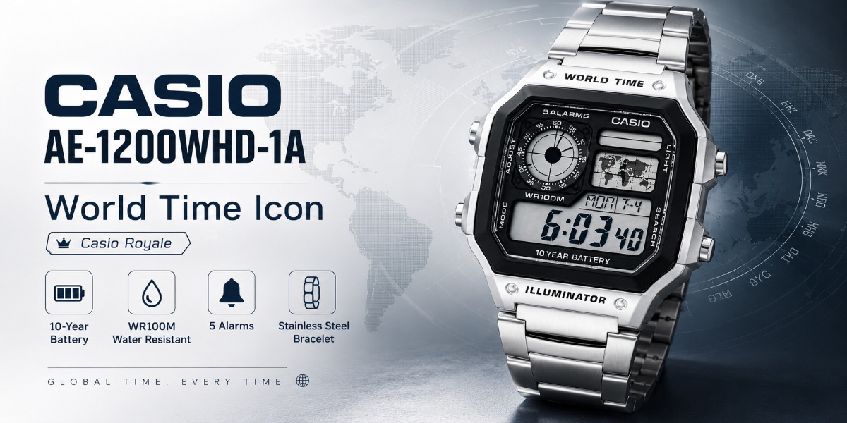 CASIO Royale : นาฬิกา World Time เท่แบบอุปกรณ์สายลับ AE-1200WHD-1A