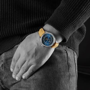 Marine 42 Moon Phase Blue Zodiac Wrist Shot 3