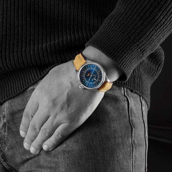 Marine 42 Moon Phase Blue Zodiac Wrist Shot 3