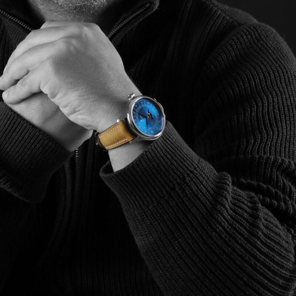 Marine 42 Moon Phase Blue Zodiac Wrist Shot 4