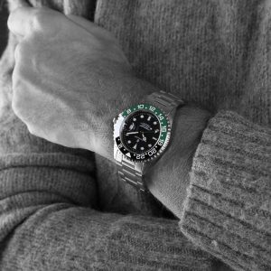 Steinhart Ocean One GMT Black-Green Ceramic Wrist Shot 2